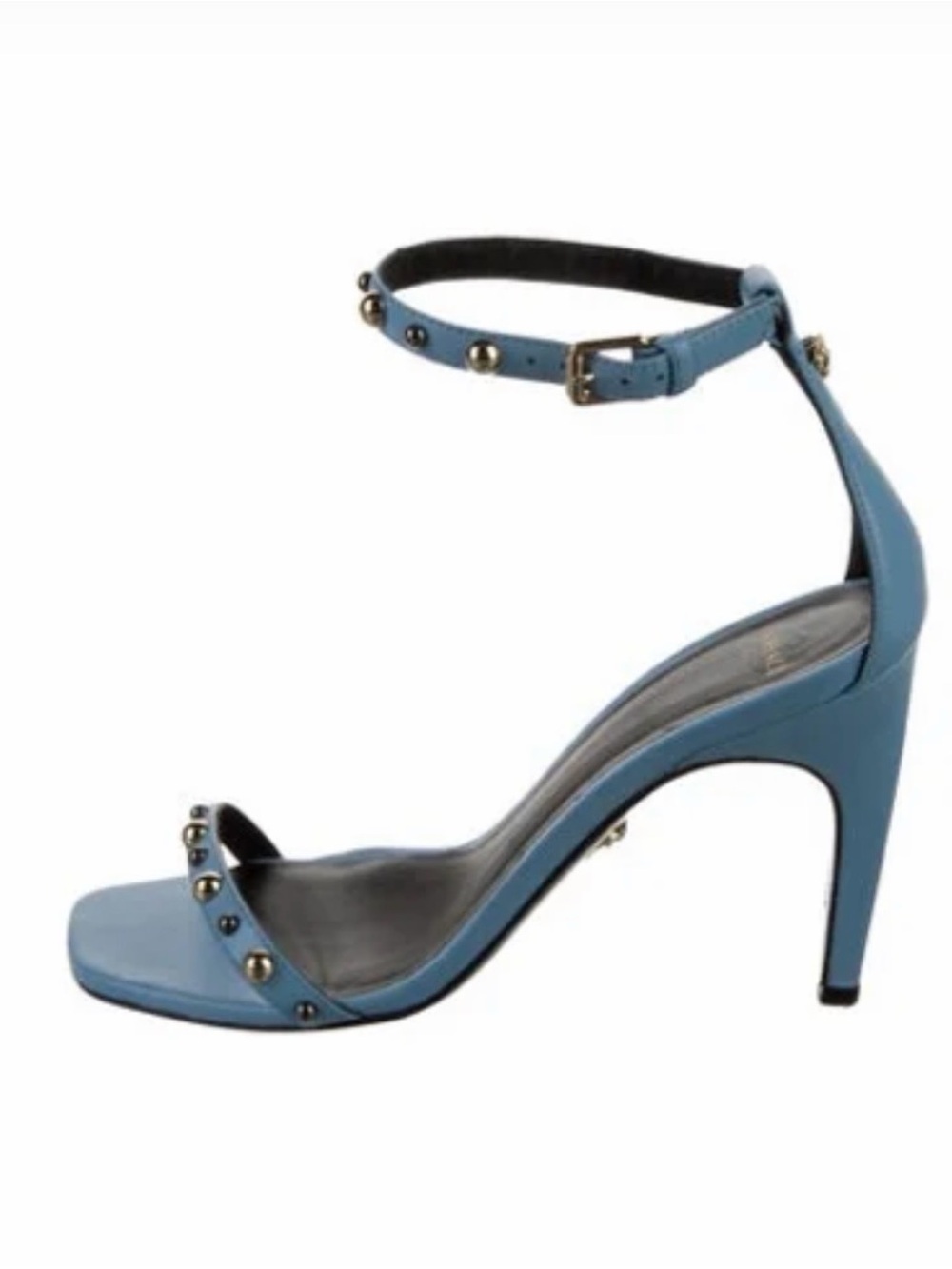 Versace Light Blue Studded Ankle-Strap Stiletto Sandals - Picture 2 of 2